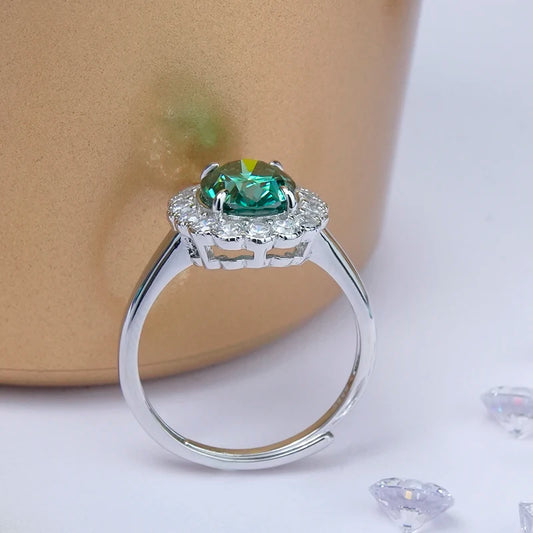 sterling silver jewelry - 925 Green Silver Ring SLM0019R-Green-AJ open view