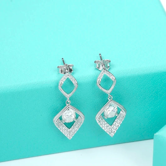 sterling silver jewelry - 925 Silver Earrings SLM0009E-0.8 CT * 2 open view