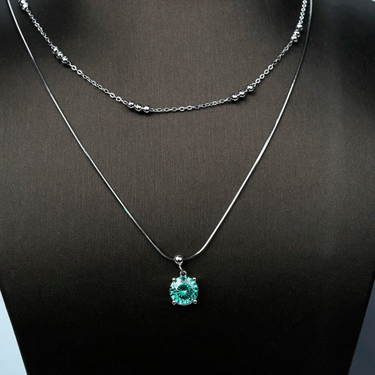 sterling silver jewelry - 925 Green Silver Pendant Necklace SLM0026N-Green-40-45cm AJ open view