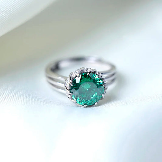 sterling silver jewelry - 925 Silver Ring SLM0030R-Green-AJ open view