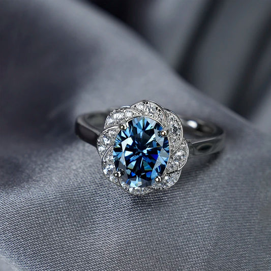 sterling silver jewelry - Blue Silver Ring SLM0032R-Blue-AJ open view