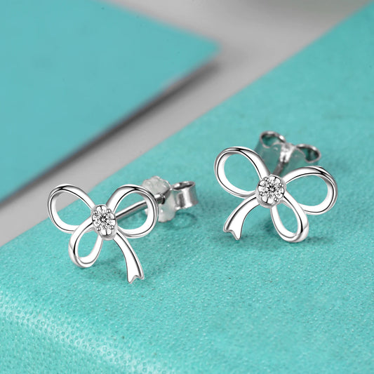 sterling silver jewelry - 925 Silver Earrings SLM0015E-0.15ct*2-White open view