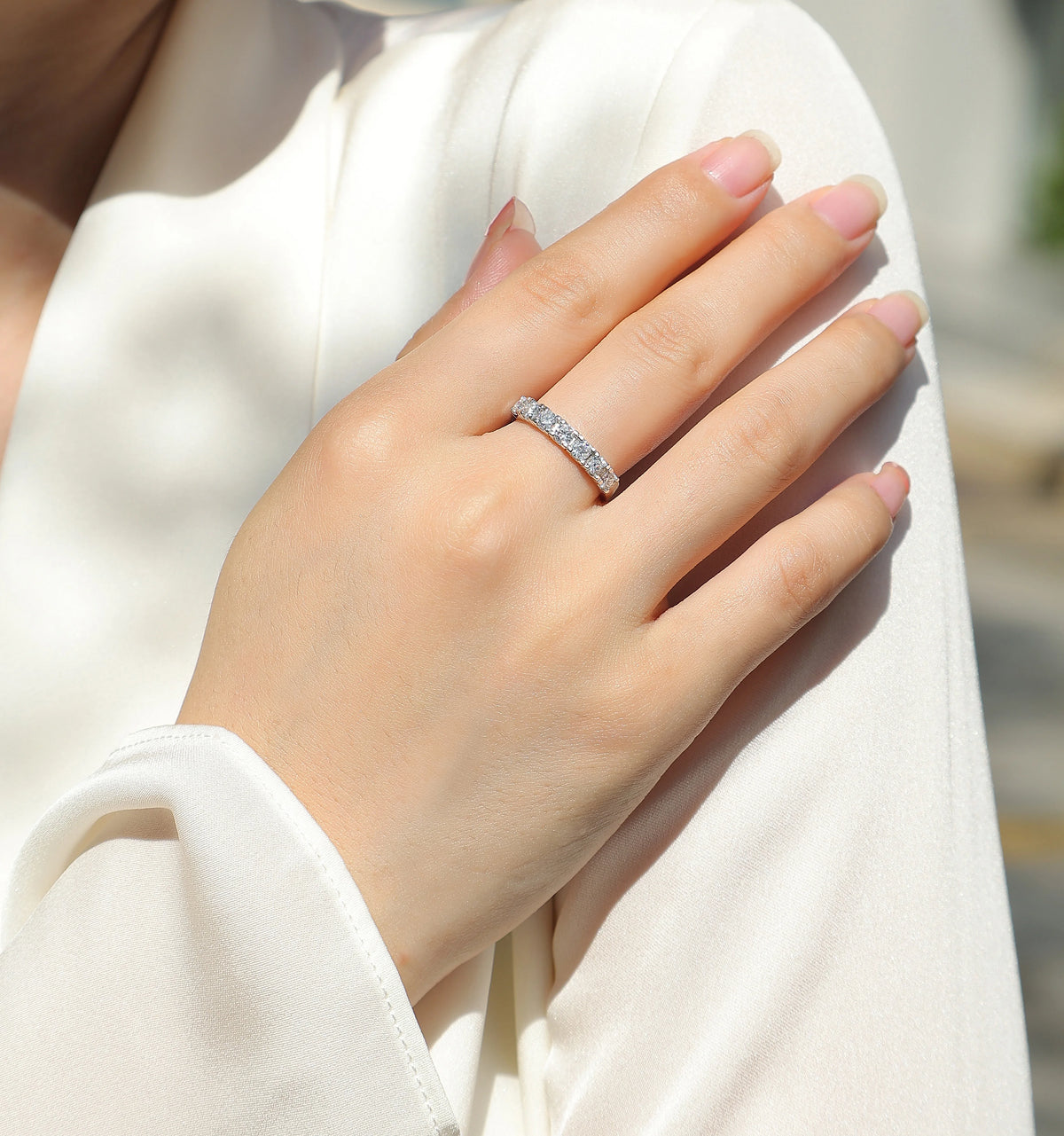 sterling silver jewelry - Silver Ring SLM0186R-White-6 product view 06