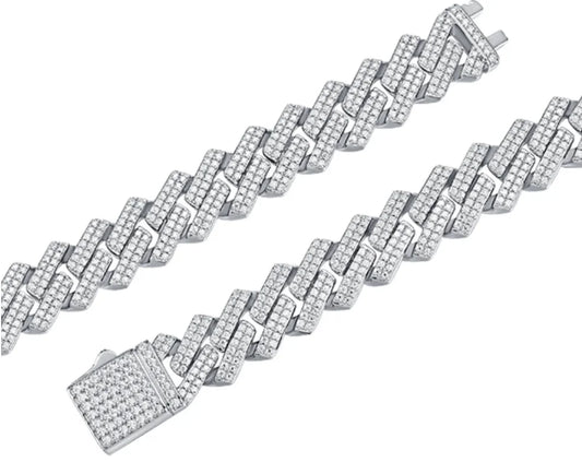 sterling silver jewelry - 925 Silver Necklace Bracelet SLM0068B-White-17cm/6.7in open view