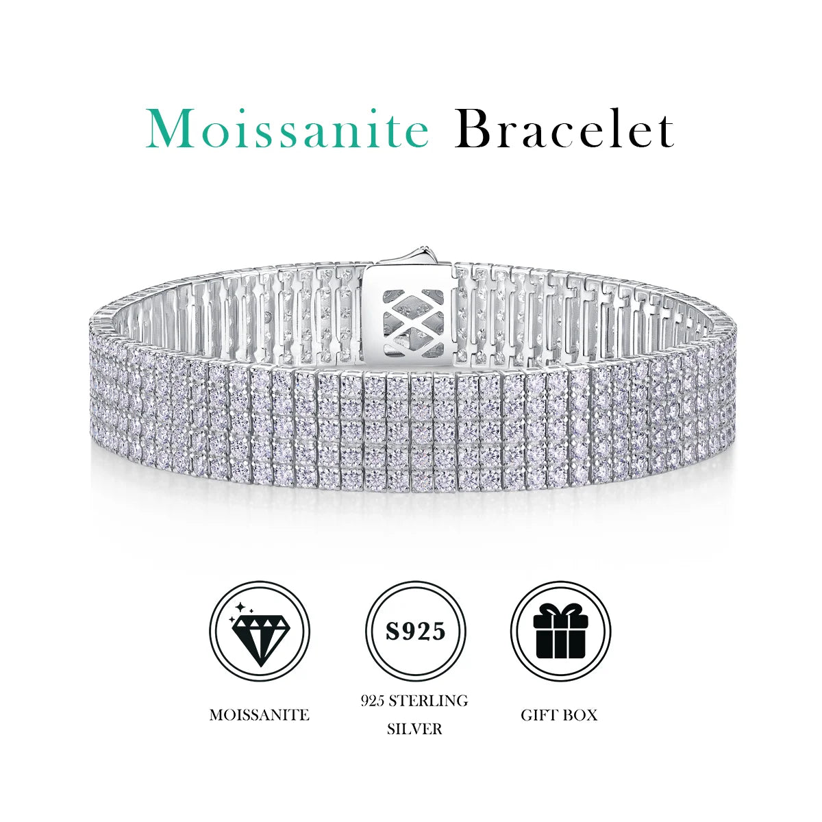 sterling silver jewelry - 925 White Gold Bracelet SLM0032B-White-17cm/6.7in product view 06