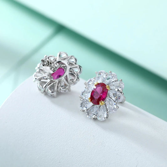 sterling silver jewelry - Silver Red Earrings SLM0021E-catalogue open view