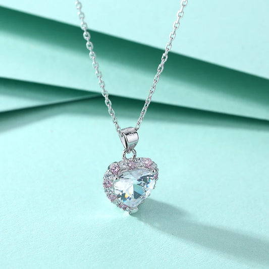 sterling silver jewelry - Silver Pink Pendant Necklaces SLZ0006N-Rhodiun open view