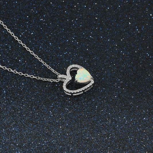 sterling silver jewelry - 925 Silver Necklace Pendant SLZ0018N-heart opal pendant open view