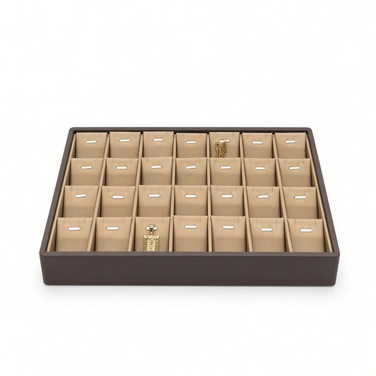 Champagne gold 28-slot pendant necklace display tray with jewelry front view