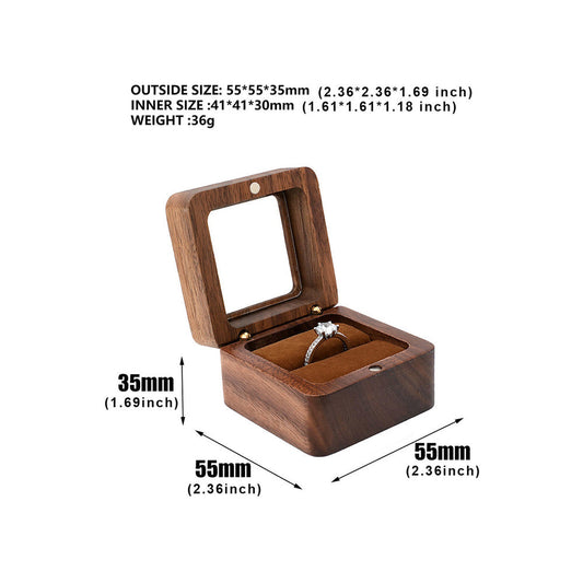 Clear Brown Wooden Velvet Ring Box Boxes - product view 2