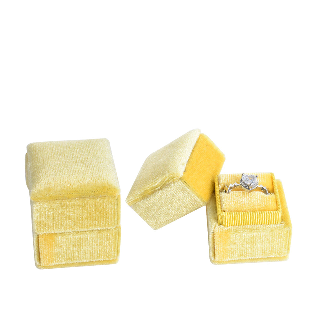 Yellow Mini Square Velvet Ring Box, product view 1