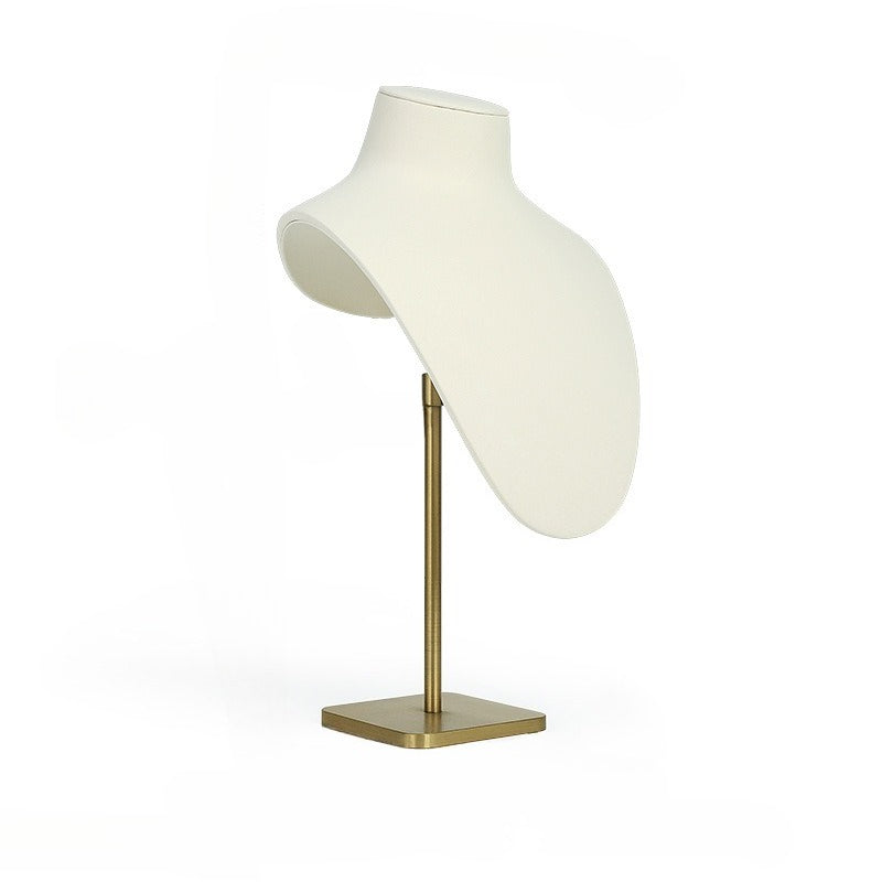 Cream White Velvet Jewelry Display Set with Gold Base - Complete Stand for Necklaces & Rings