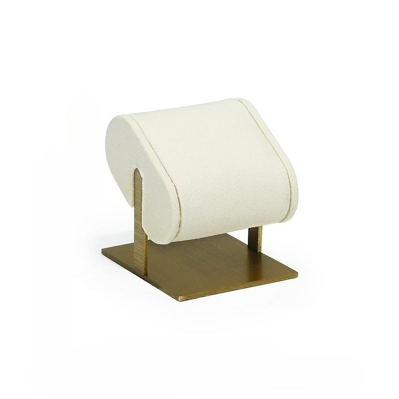 Cream White Velvet Jewelry Display Set with Gold Base - Complete Stand for Necklaces & Rings