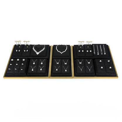 Black Microfiber Jewelry Display Tray with Metal Frame, Luxury Tray for Necklaces & Rings