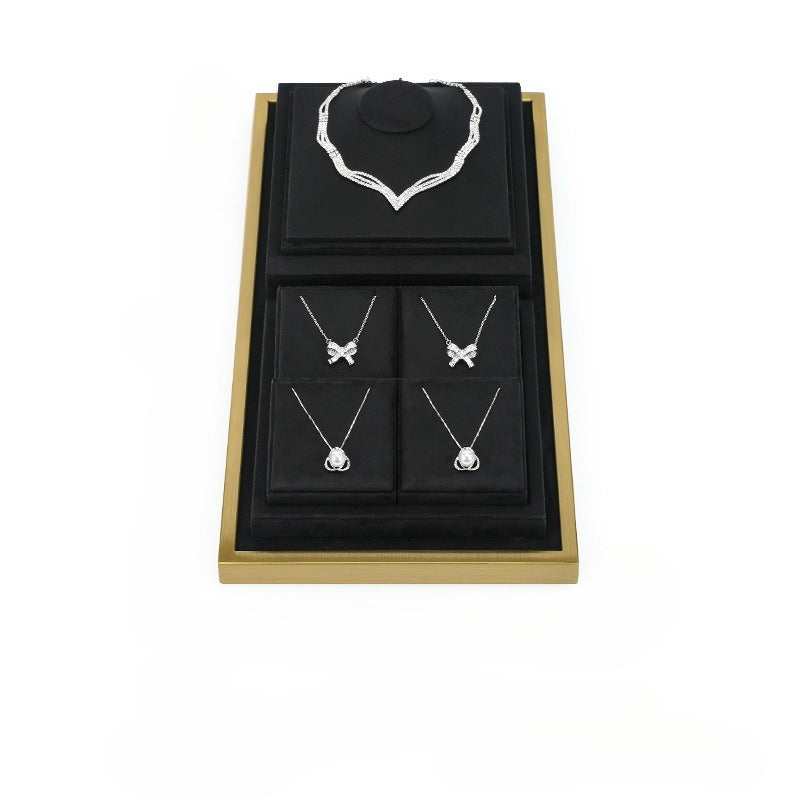 Black Microfiber Jewelry Display Tray with Metal Frame, Luxury Tray for Necklaces & Rings