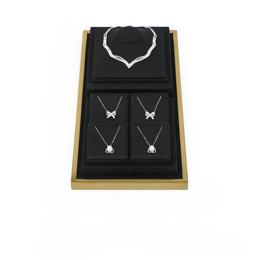Black Microfiber Jewelry Display Tray with Metal Frame, Luxury Tray for Necklaces & Rings
