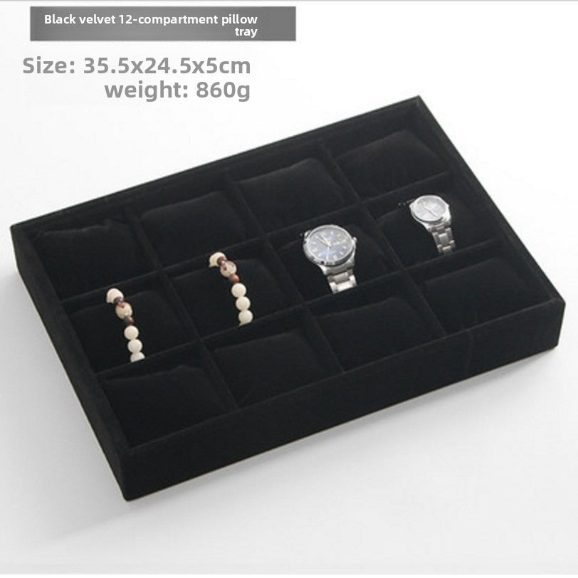 Ice Flower Velvet Small Pillow Plate 12-grid Stall Bracelet Bracelet String Storage Box Stall Props Jewelry Watch Display Plate
