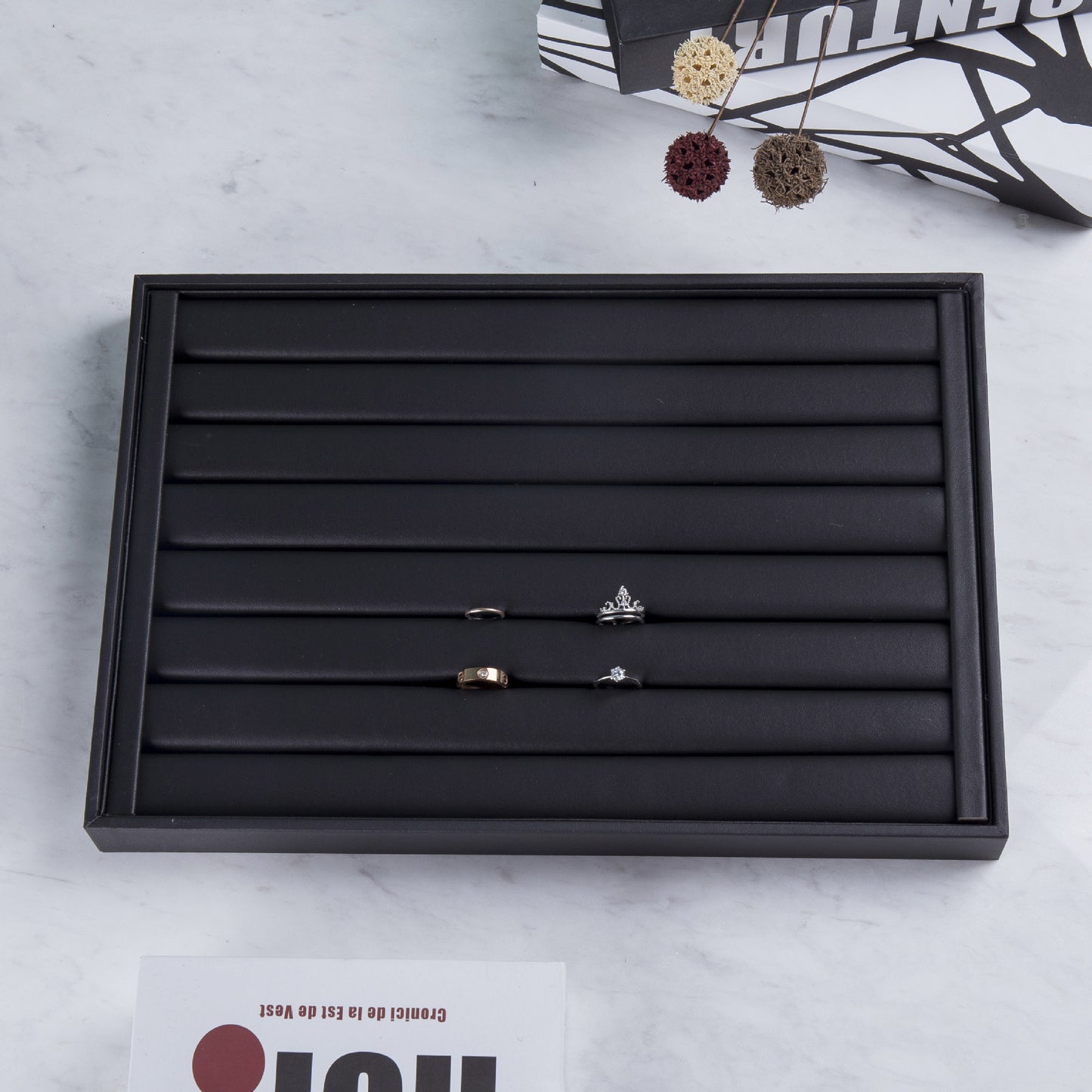 Black PU Leather Jewelry Display Tray