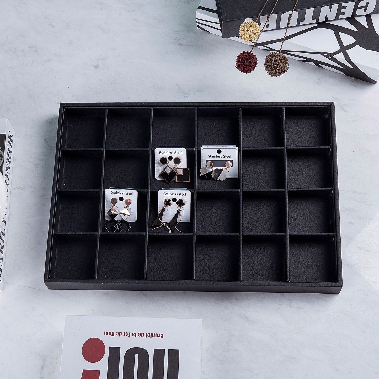Black PU Leather Jewelry Display Tray