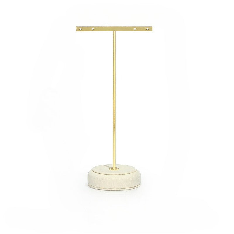 Cream White Velvet Jewelry Display Set with Gold Base - Complete Stand for Necklaces & Rings