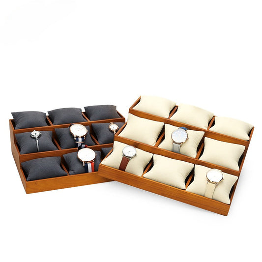 New Solid Wood Microfiber Watch & Bracelet Display Tray | Soft Padded Jewelry Showcase