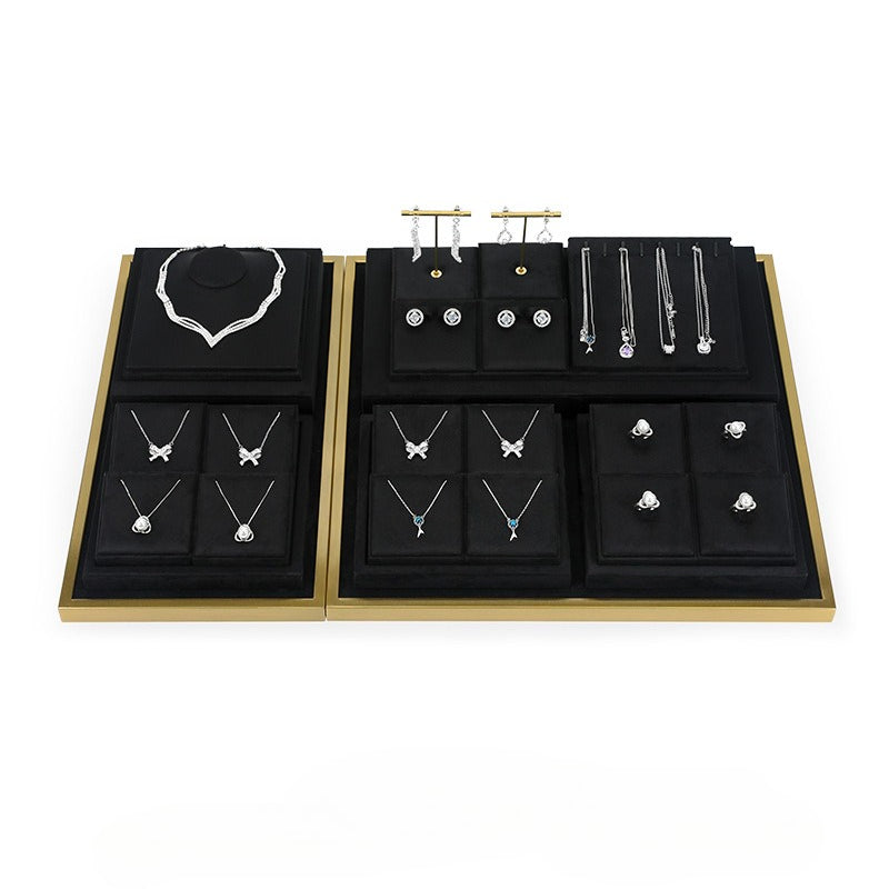Black Microfiber Jewelry Display Tray with Metal Frame, Luxury Tray for Necklaces & Rings