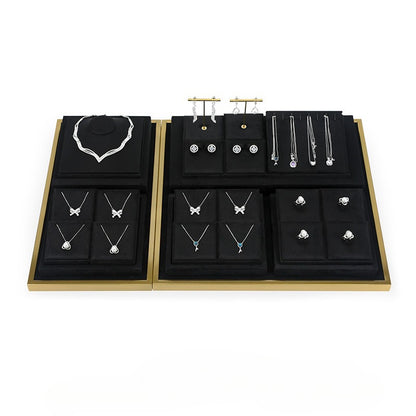 Black Microfiber Jewelry Display Tray with Metal Frame, Luxury Tray for Necklaces & Rings