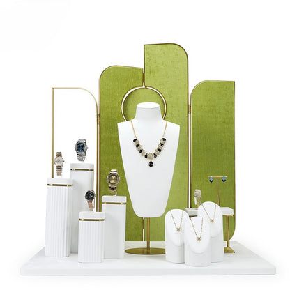 Luxury Velvet Leather & Lacquered Jewelry Display Stand for Earrings Necklaces