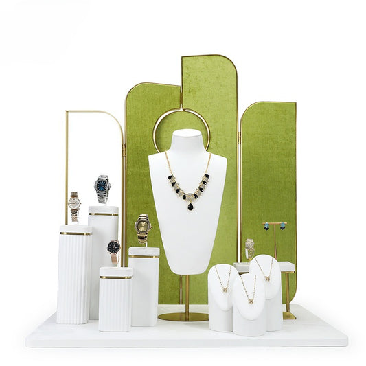 Luxury Velvet Leather & Lacquered Jewelry Display Stand for Earrings Necklaces