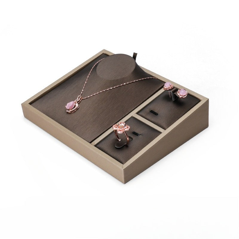 Black & Beige PU Leather Jewelry Display Set - Modular Counter Stand with Busts, Ring, Earring & Bracelet Holders