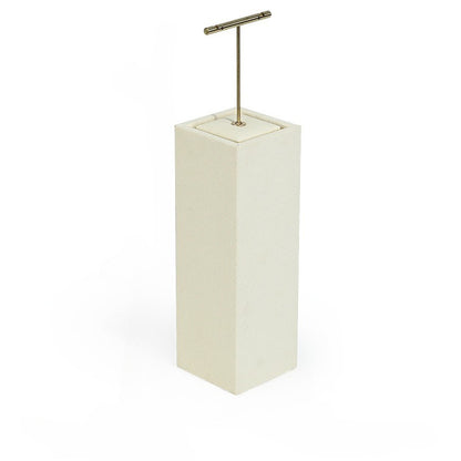 Beige Velvet Jewelry Display Set with Gold Metal Accents - Complete Retail Stand with Busts, Ring, Earring & Bracelet Holders