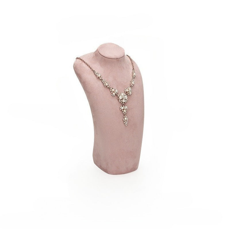 Pink Velvet Necklace Bust Display Set - 2pcs Short & Tall Jewelry Mannequin Neck Form