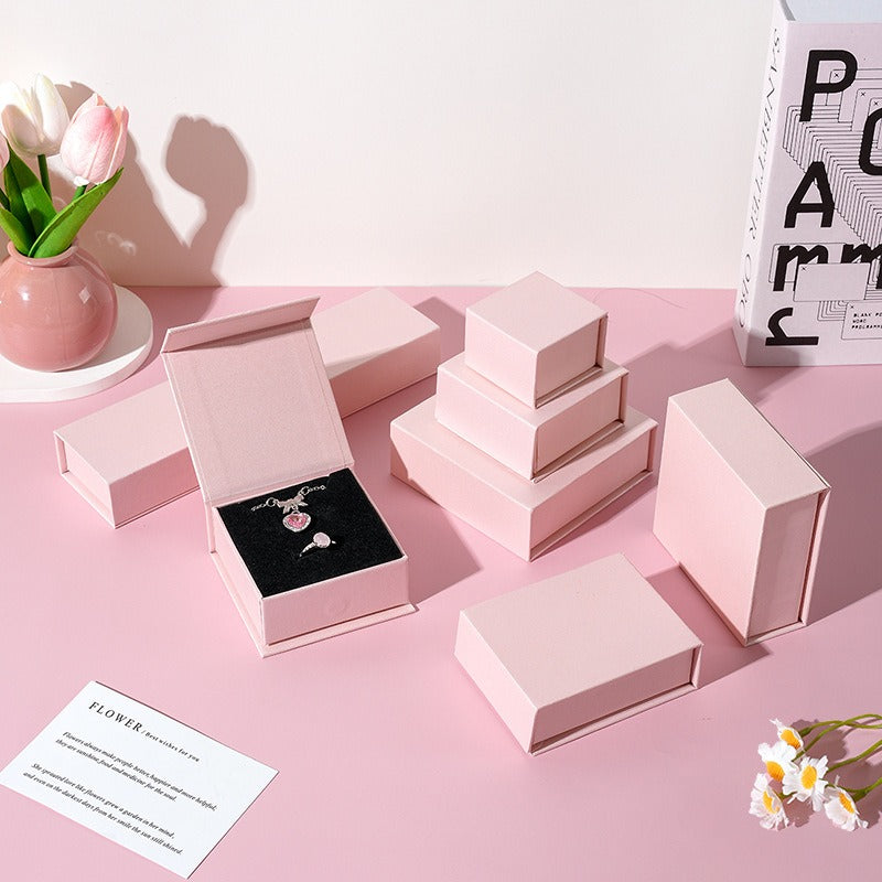 Pearl pink magnetic jewelry box material and closure detail