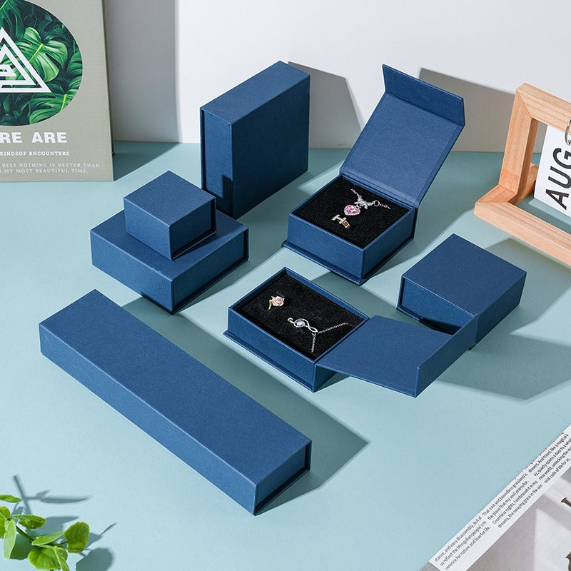Deep navy magnetic jewelry box material and closure detail