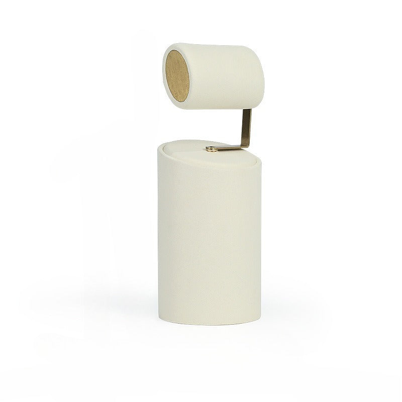Cream White Velvet Jewelry Display Set with Gold Base - Complete Stand for Necklaces & Rings
