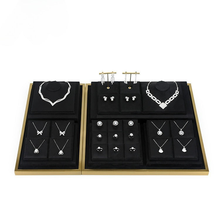 Black Microfiber Jewelry Display Tray with Metal Frame, Luxury Tray for Necklaces & Rings