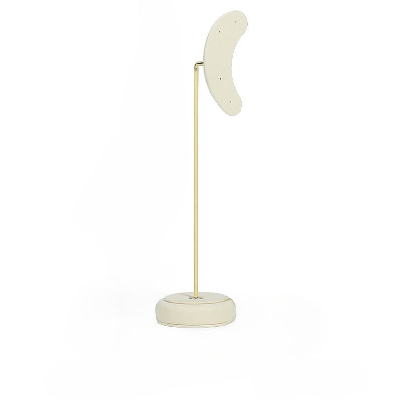 Cream White Velvet Jewelry Display Set with Gold Base - Complete Stand for Necklaces & Rings