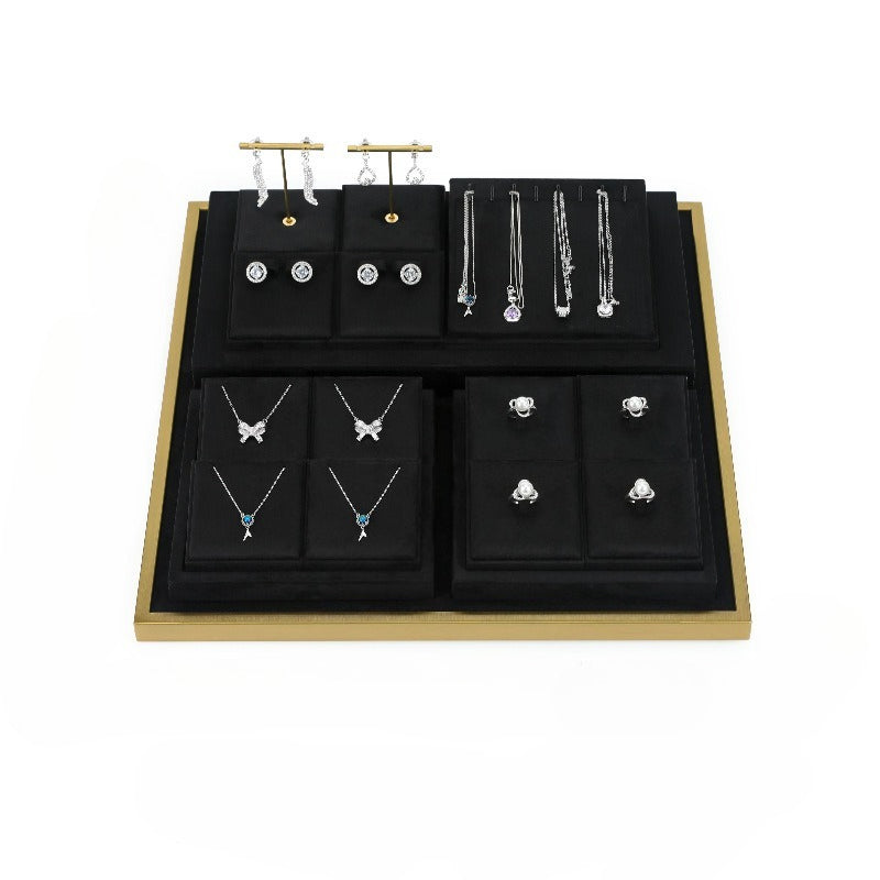 Black Microfiber Jewelry Display Tray with Metal Frame, Luxury Tray for Necklaces & Rings