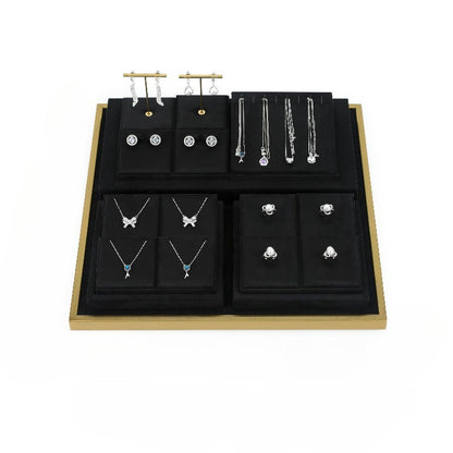 Black Microfiber Jewelry Display Tray with Metal Frame, Luxury Tray for Necklaces & Rings