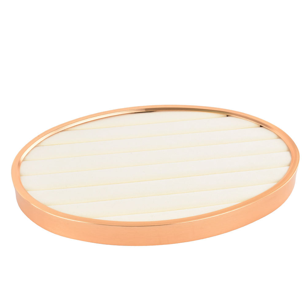 골드 메탈 프레임 베이지 스웨이드 내부 럭셔리 링 디스플레이 트레이