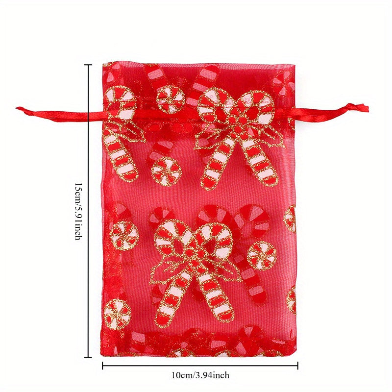 50PCS 100PCS 10x15 13x18CM Christmas Drawstring Organza Bag Jewelry Chocolate Party Gift Packaging Bag