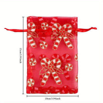 50PCS 100PCS 10x15 13x18CM Christmas Drawstring Organza Bag Jewelry Chocolate Party Gift Packaging Bag