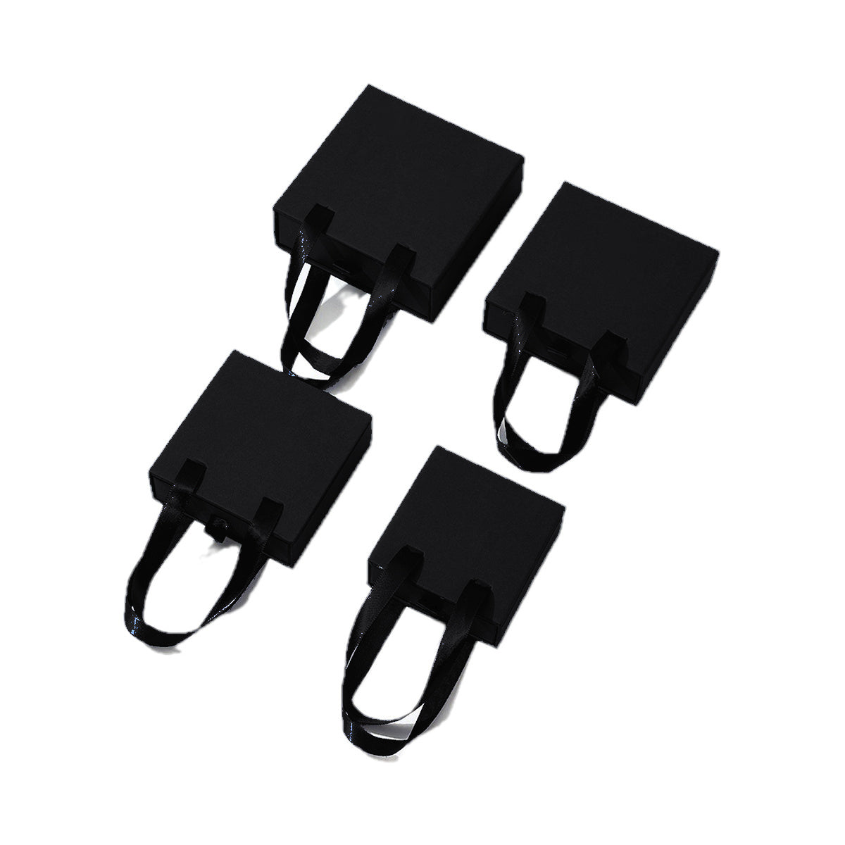 Black handled drawer jewelry boxes in four verified sizes on pure white