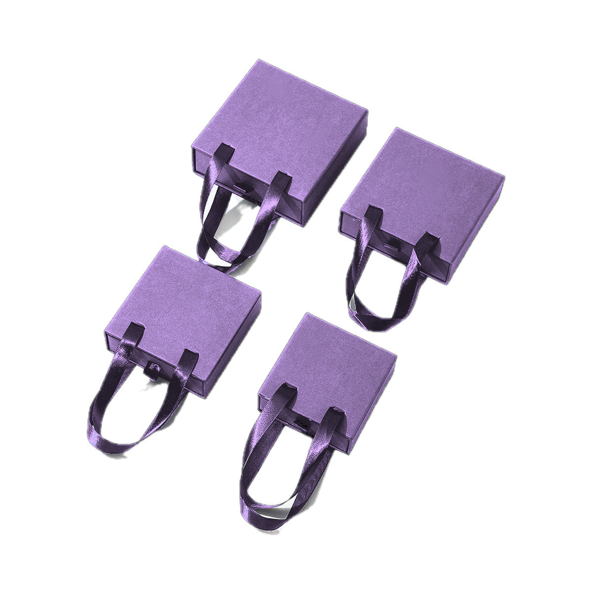 Lavender handled drawer jewelry boxes in four verified sizes on pure white