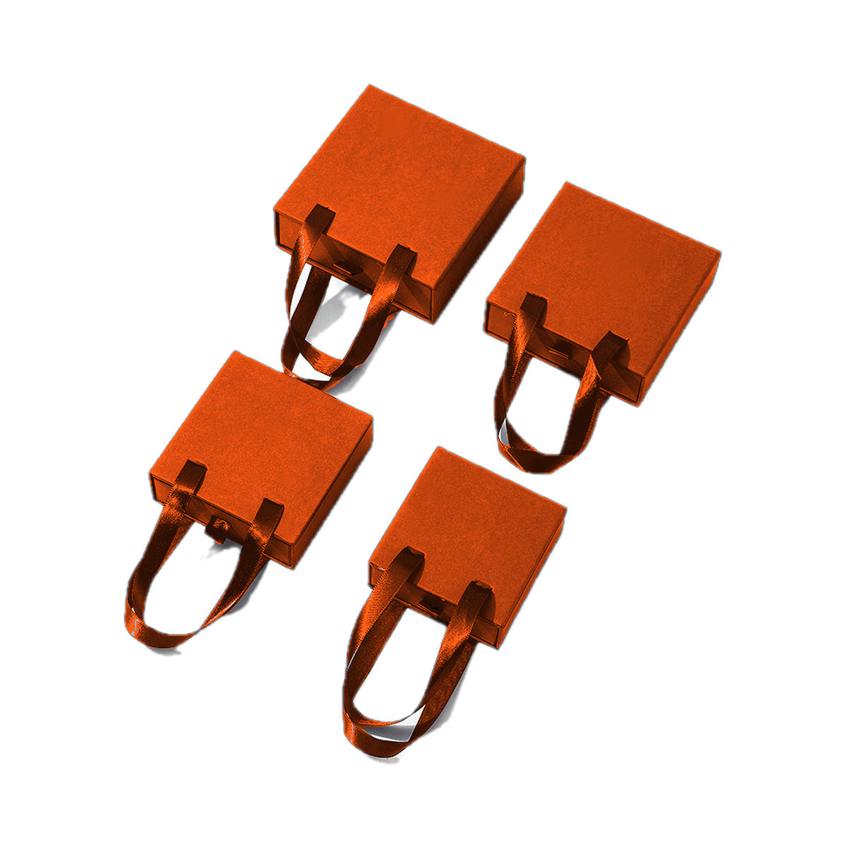 Orange handled drawer jewelry boxes in four verified sizes on pure white