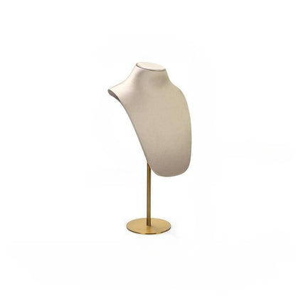 Beige Velvet Jewelry Display Set with Gold Metal Base - Complete Stand for Necklaces, Earrings, Rings & Bracelets