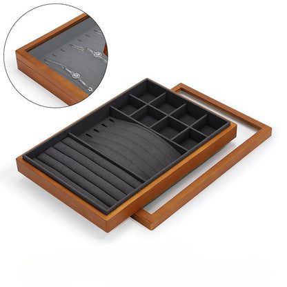 New Wooden Jewelry Display Tray with Lid for Necklaces & Rings