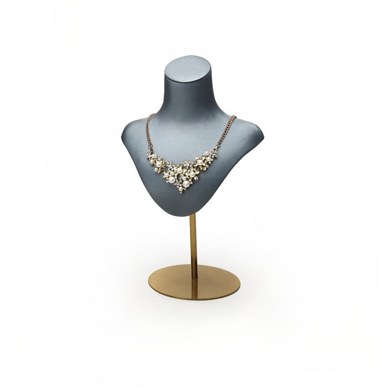 Gray Blue & Gold Jewelry Display Set - Luxury Retail Stand with Necklace Bust, Earring, Ring & Bracelet Holders