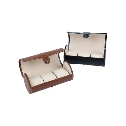 3-digit Round Watch Box Wrist High-end Leather Watch Boxes