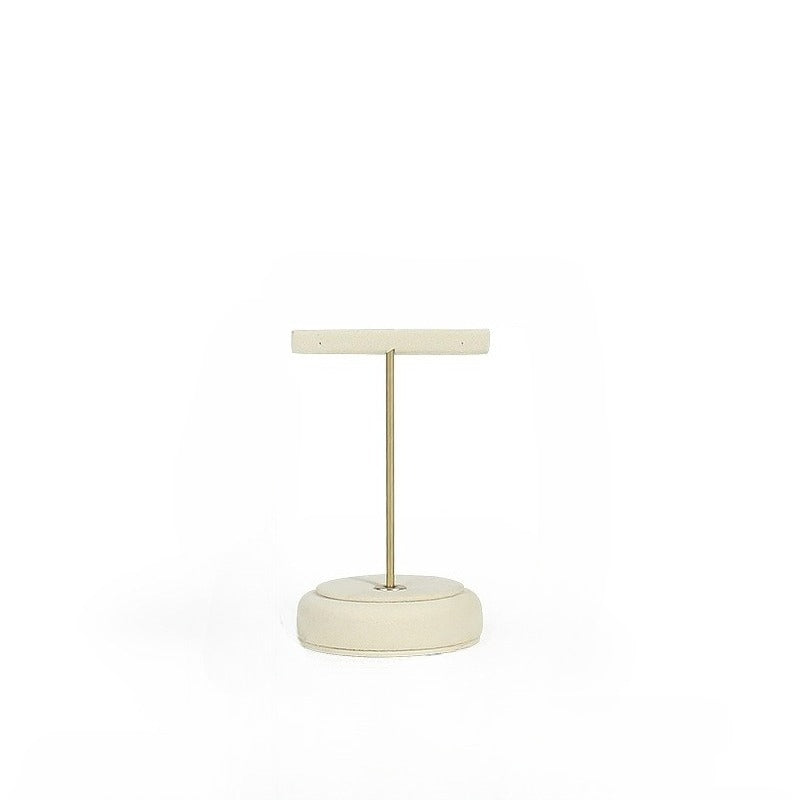 Cream White Velvet Jewelry Display Set with Gold Base - Complete Stand for Necklaces & Rings